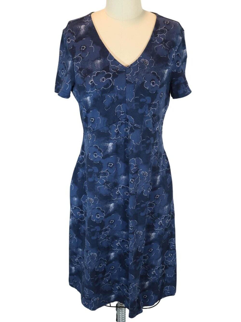 PACT Organic Cotton Floral A Line Knit Dress Size S Preppy Classic Casual Blue